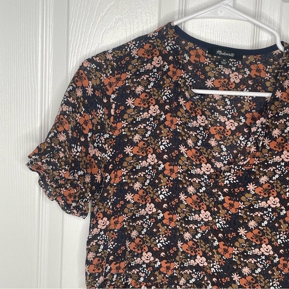 Madewell Silk Studio Ruffle-Hem Top Prairie Blossoms in Woodland Warm Nutmeg XS - Picture 8 of 14